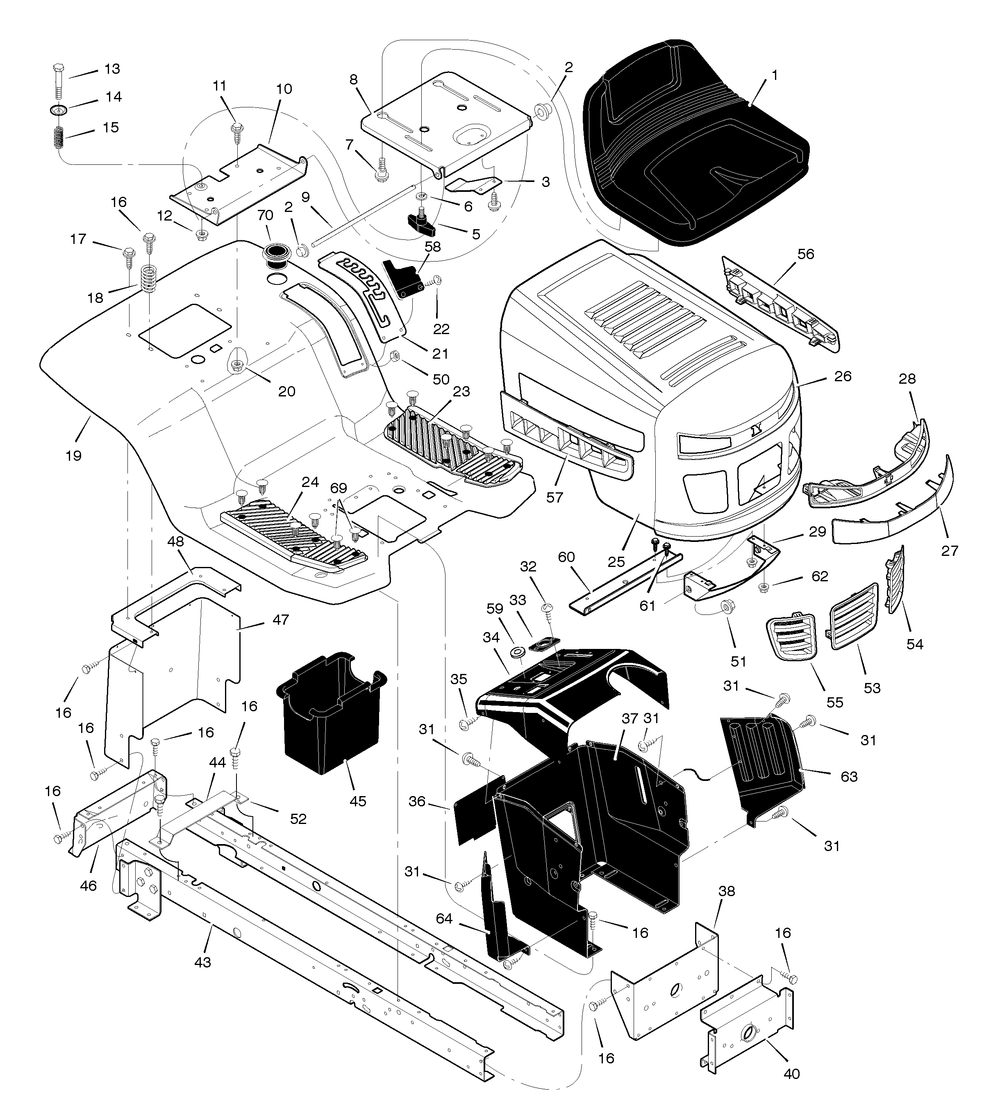 Chassis And Hood Diagram and Parts List for 465600X48A 2005 Briggs and Stratton Lawn Tractor